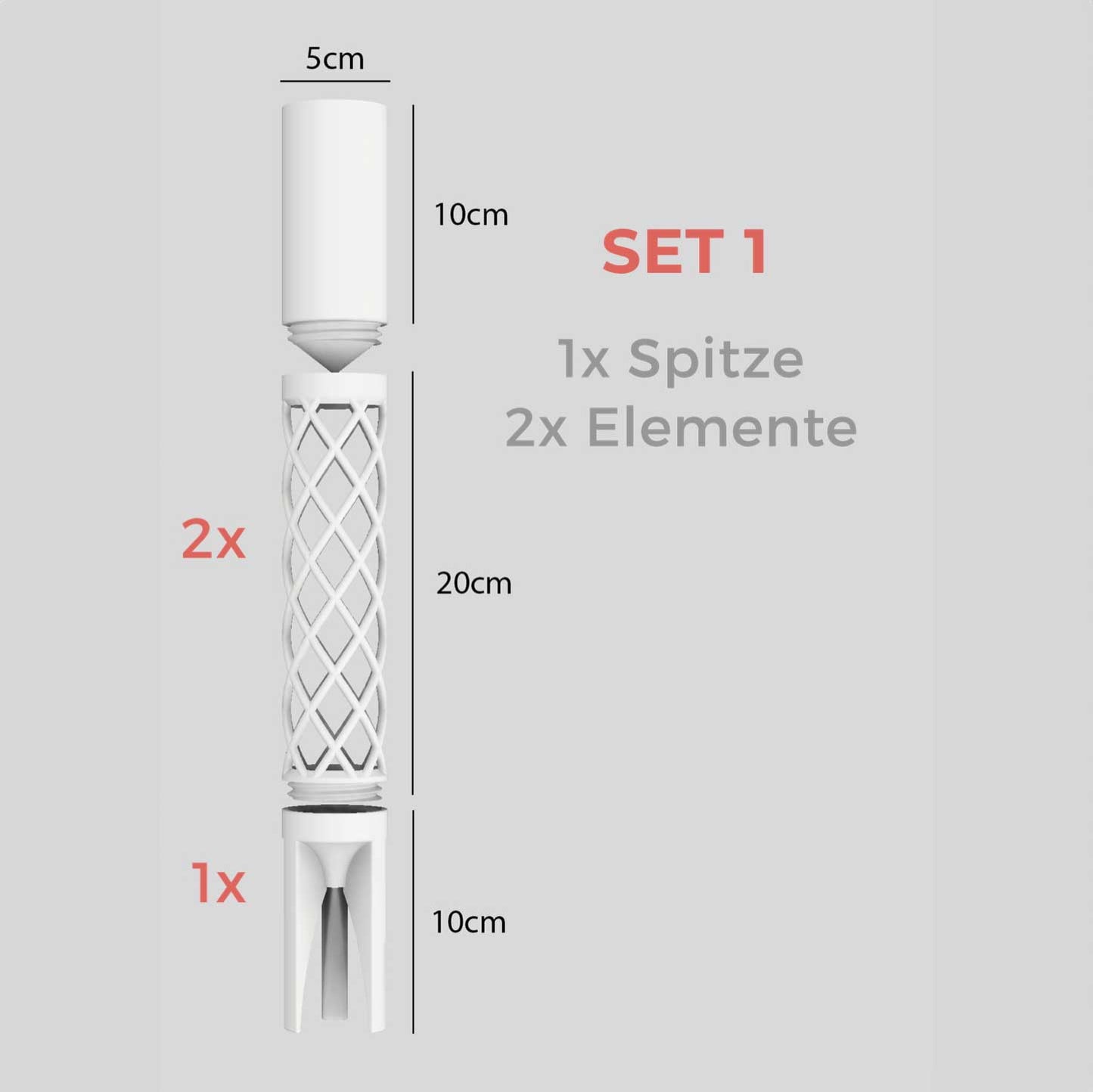 Moosstab 5cm Durchmesser Set 1 mit Abmessungen